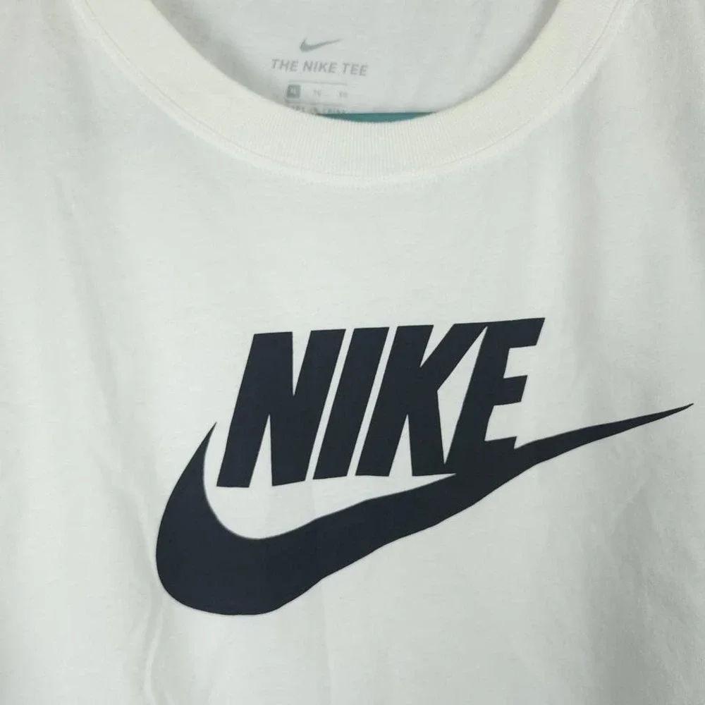 Nike Sportswear Essential Women Crop Top White Black Logo Tee‎ XL BV6175-100